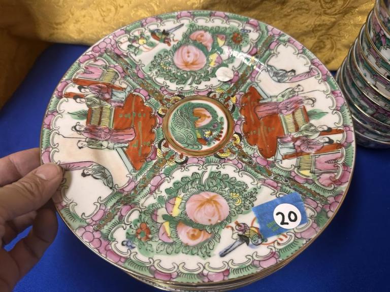Chinese Rose Medallion Style Porcelain Plates and Bowls - Image 2